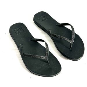 Reef Cushion Stargazer Sandal Flip Flop Black Glitter Womens Size L 8-9 PVC Free
